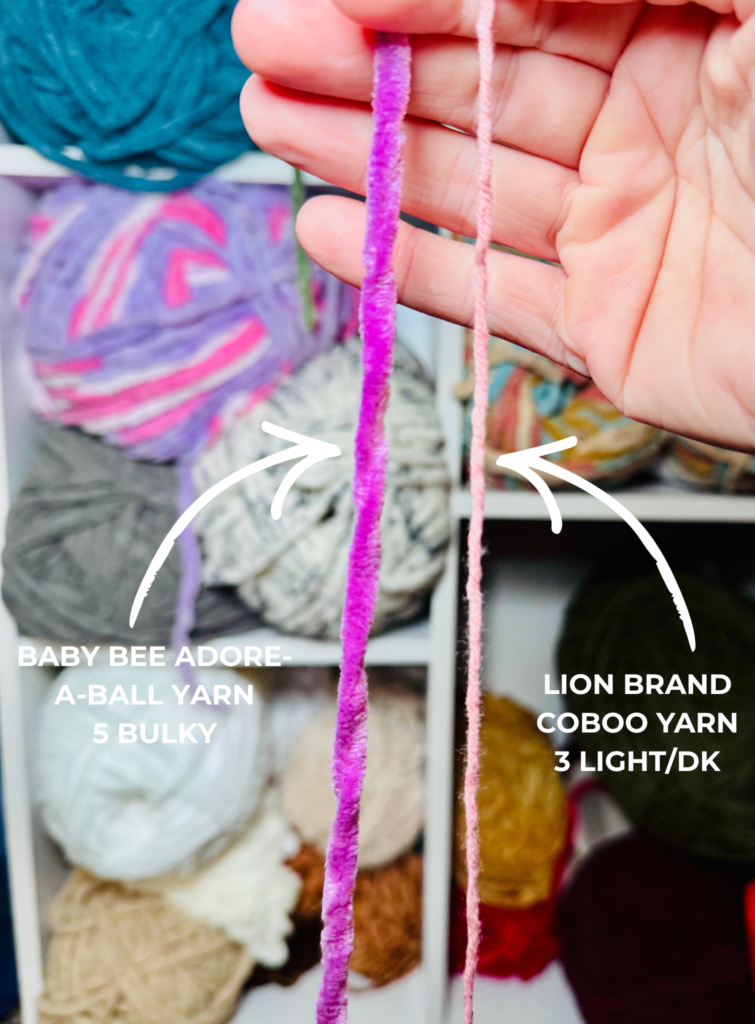 Baby bee adore-a-ball yarn vs lion brand coboo yarn