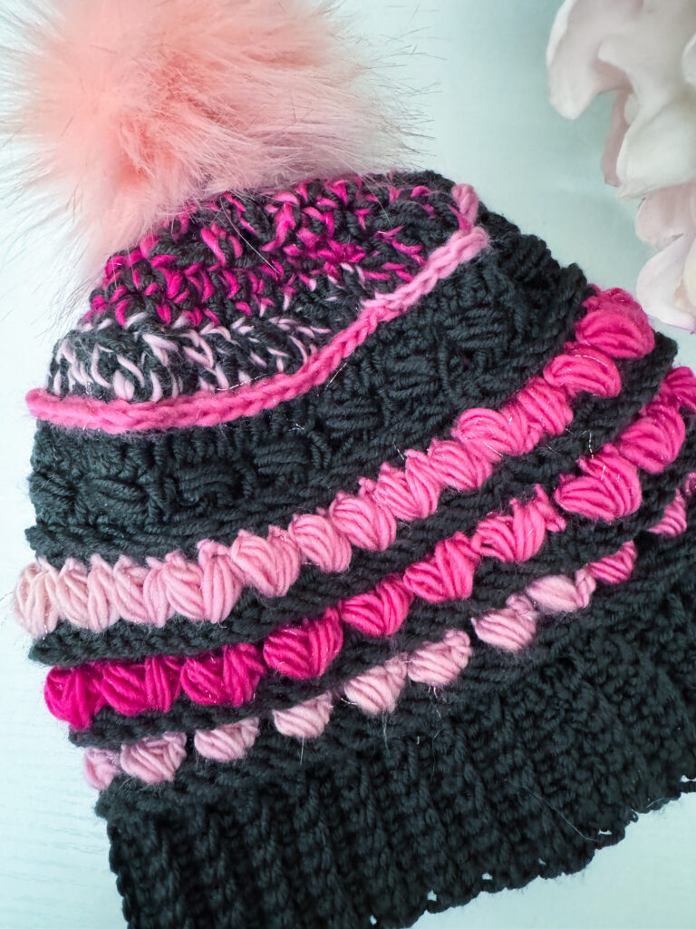 crochet beanie with the puff stitch